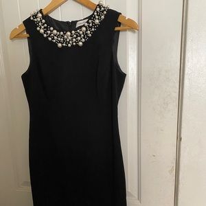 Calvin Klein black dress with pearls